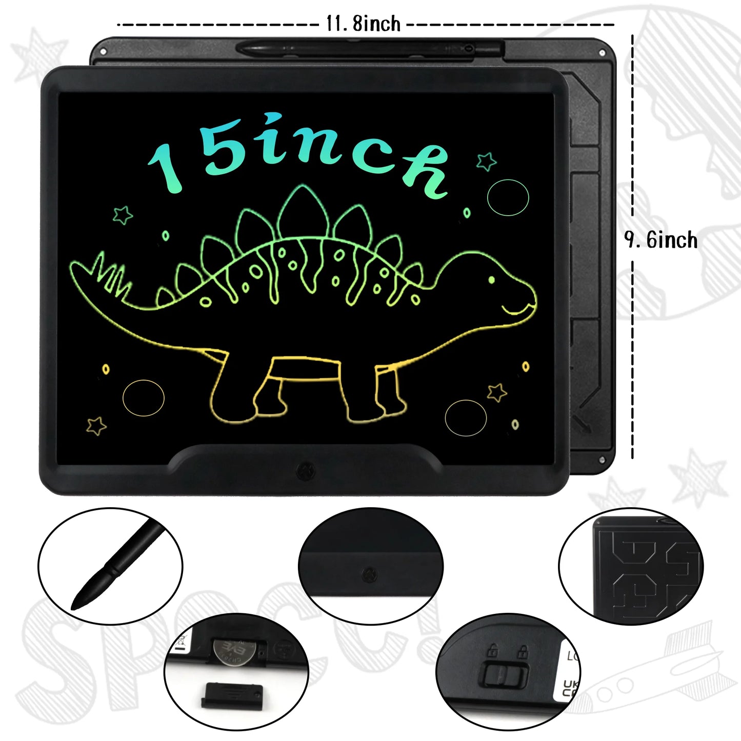 15-Inch LCD Writing Tablet, Kids Electronics Kids Drawing, Doodle Board Oversize Drawing Board Writing Tablet, Etch a Sketch, Girl Toys, Educational Toddler Toys for 3 Year Old and up (Black)